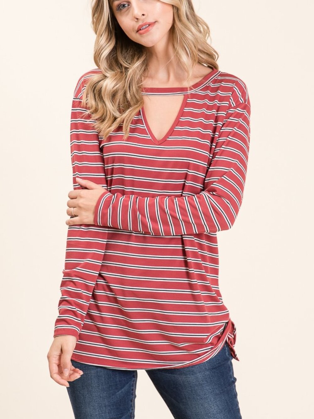 Marsala Keyhole Long Sleeve